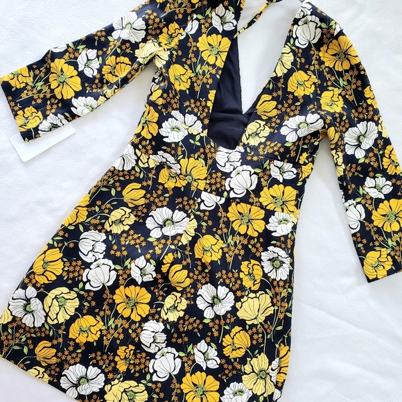 zara blue yellow floral jacquard dress S - Picture 2 of 5